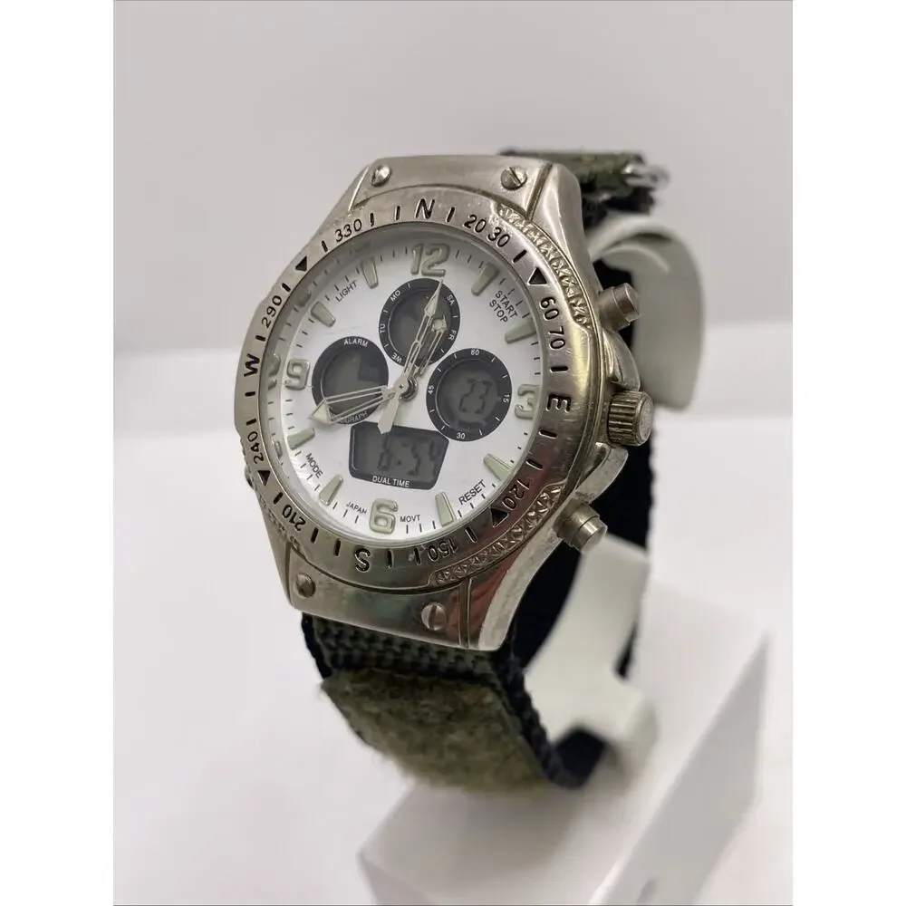 Mens Outdoor Camping Rugged Two Time Watch Works New Battery